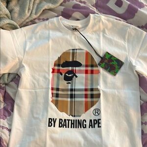 Bape White and Brown Short Sleeve Tees Casual Streetwear